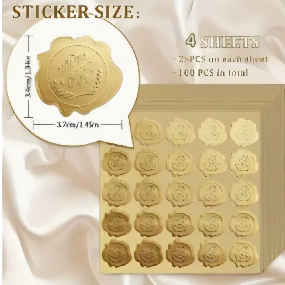 NEW 100 PIECES GOLD EMBOSSED SELF ADHESIVE STICKERS FOR ENVELOPES